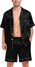 Men Satin Silk Pajamas Sets Short Sleeve Sleepwear Button-Down PJs Sets Two-Pieces Loungewear with Pockets