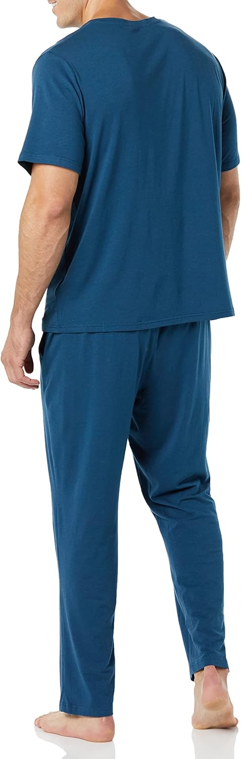 Men Cotton Modal T-Shirt and Full-Length Bottom Pajama Set