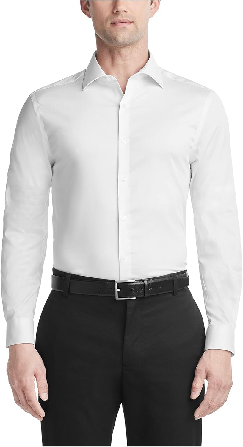 Men Dress Shirt Slim Fit Ultra Wrinkle Free Flex Collar Stretch
