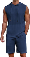 Men Short Sleeve Summer Tracksuit Hooded Tanks Tops Sweatsuit 2 Piece Casual Sports Shorts Set