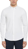 Men Solid Long Sleeve Dress Shirt, Slim Fit, Point Collar, Lightweight Stretch Fabric
