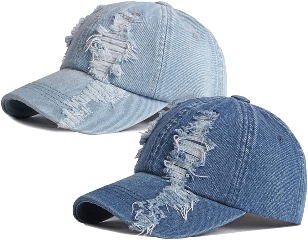 Vintage Washed Denim Distressed Dad Hats Adjustable Baseball Caps for Men Women