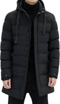 Men's Winter Puffer Jacket Hooded Zip Up Long Coat Warm Quilted Padded Jackets with Pockets