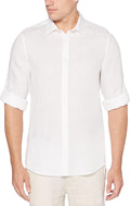 Men Roll Sleeve 100% Linen Button-Down Shirt