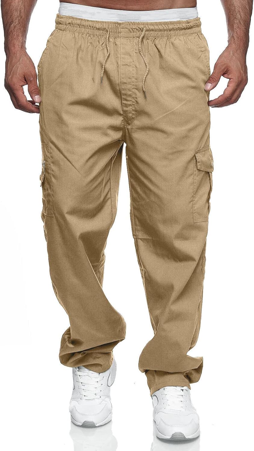 men Cargo Pants Relaxed Fit Drawstring Joggers Sweatpants for Men Workout Casual Long Trousers