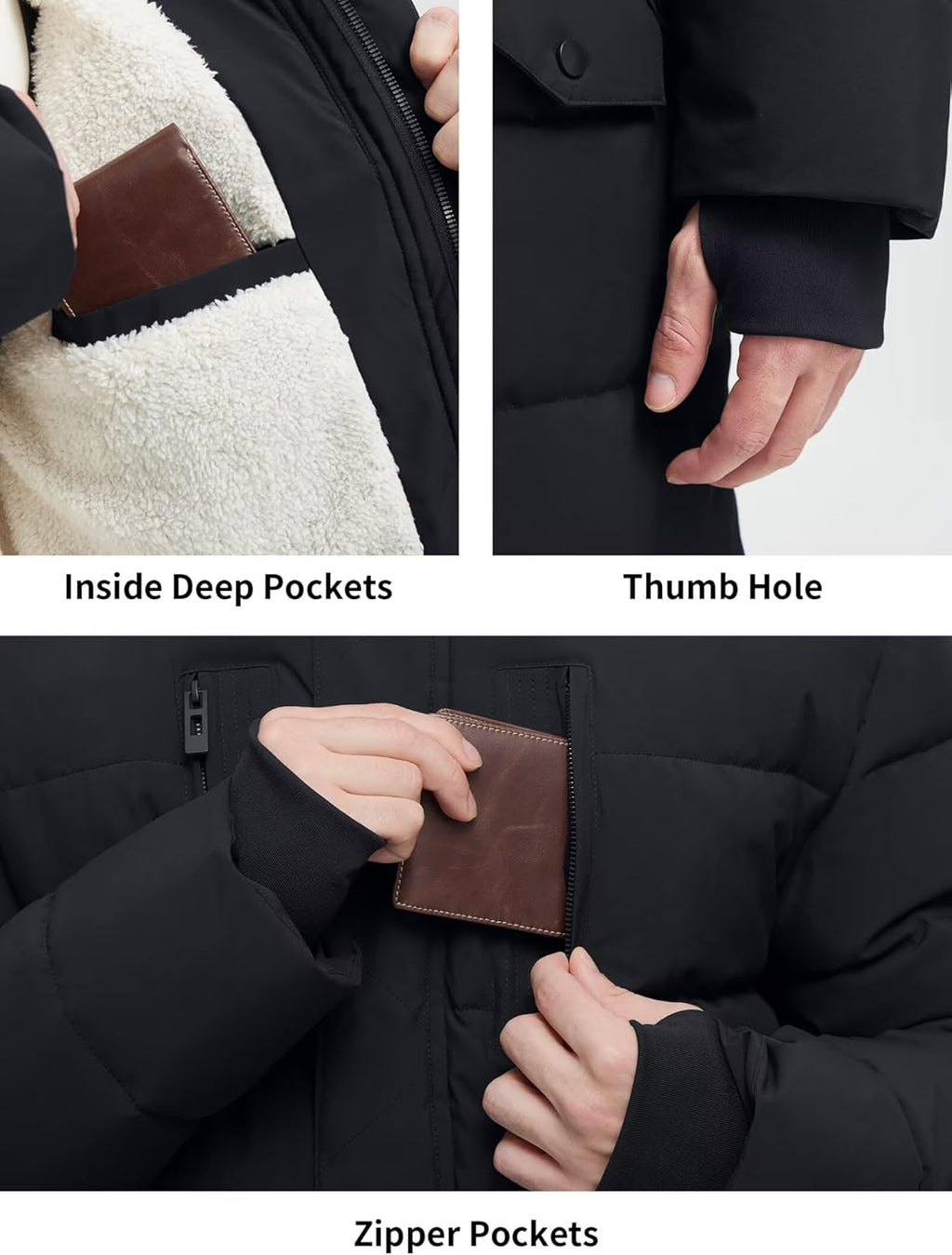 Men's Extra Long Fleece Puffer Jacket Outerwear Winter Coats Hooded Parka Warm Water-resistant Cold Weather