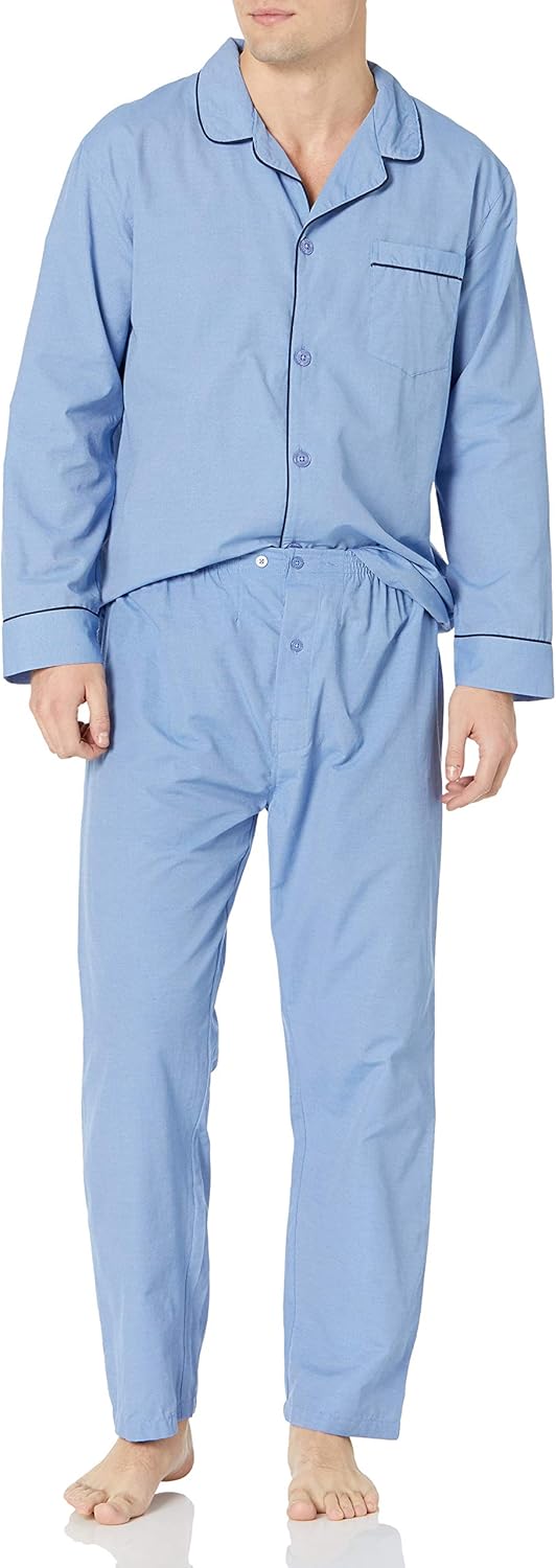 Men Long Sleeve Plain Weave Pajama Set