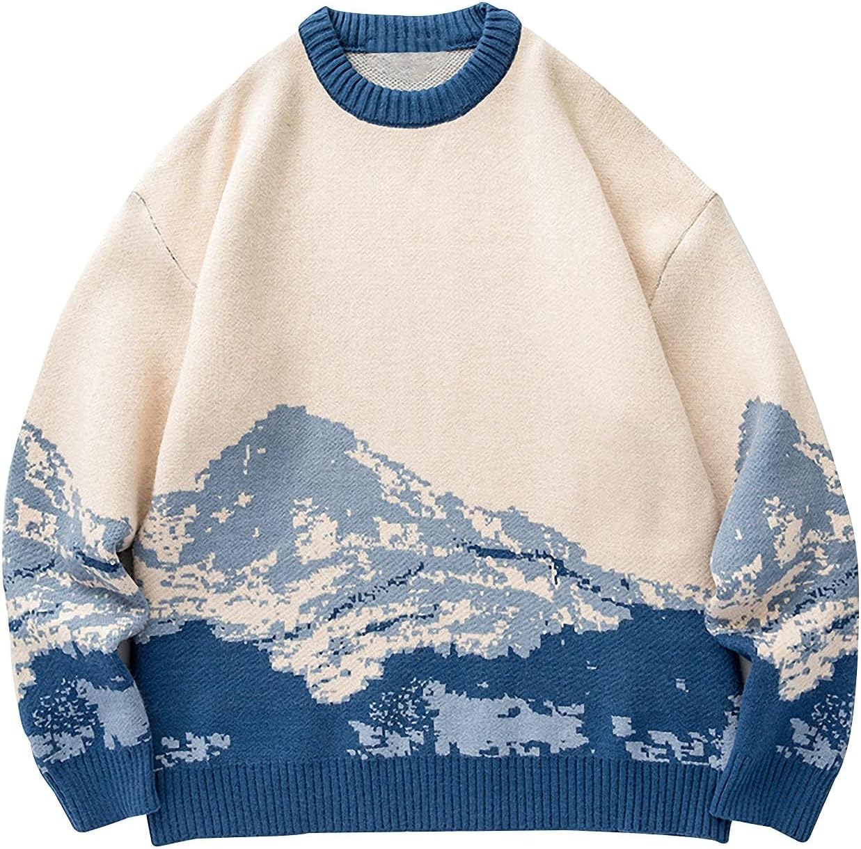 Men Sweaters  Graphic Casual Cable Knitted Jumper Pullover Cute Unisex Crewneck Retro Couple Tops