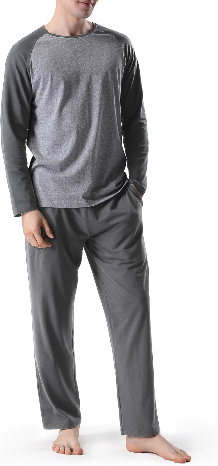Mens Pajamas Set - Soft Pj Sets for Men Long Sleeve Pajamas Men Cotton Mens Pjs Sets Loungewear with Pockets