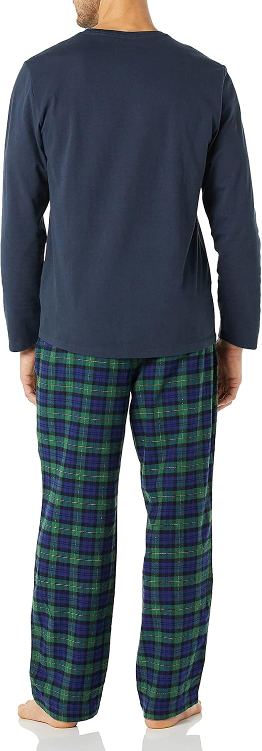 Men Flannel Pant and Long-Sleeve T-Shirt Pajama Set
