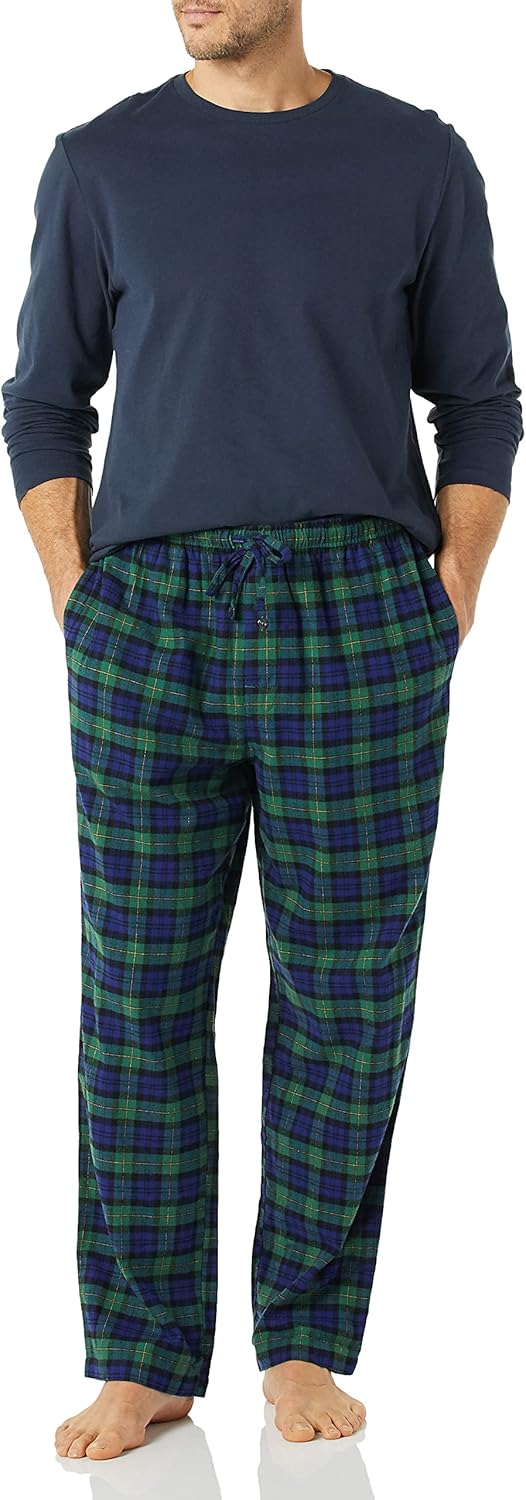 Men Flannel Pant and Long-Sleeve T-Shirt Pajama Set
