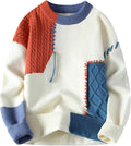 Patchwork Sweater Men Colorblock Jumper Cable Knitted Pullover