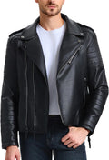 Men Leather Jackets, Faux Bomber Jacket for Men Motorcycle Lapel Asymmetric Zip-Up  Biker Coat