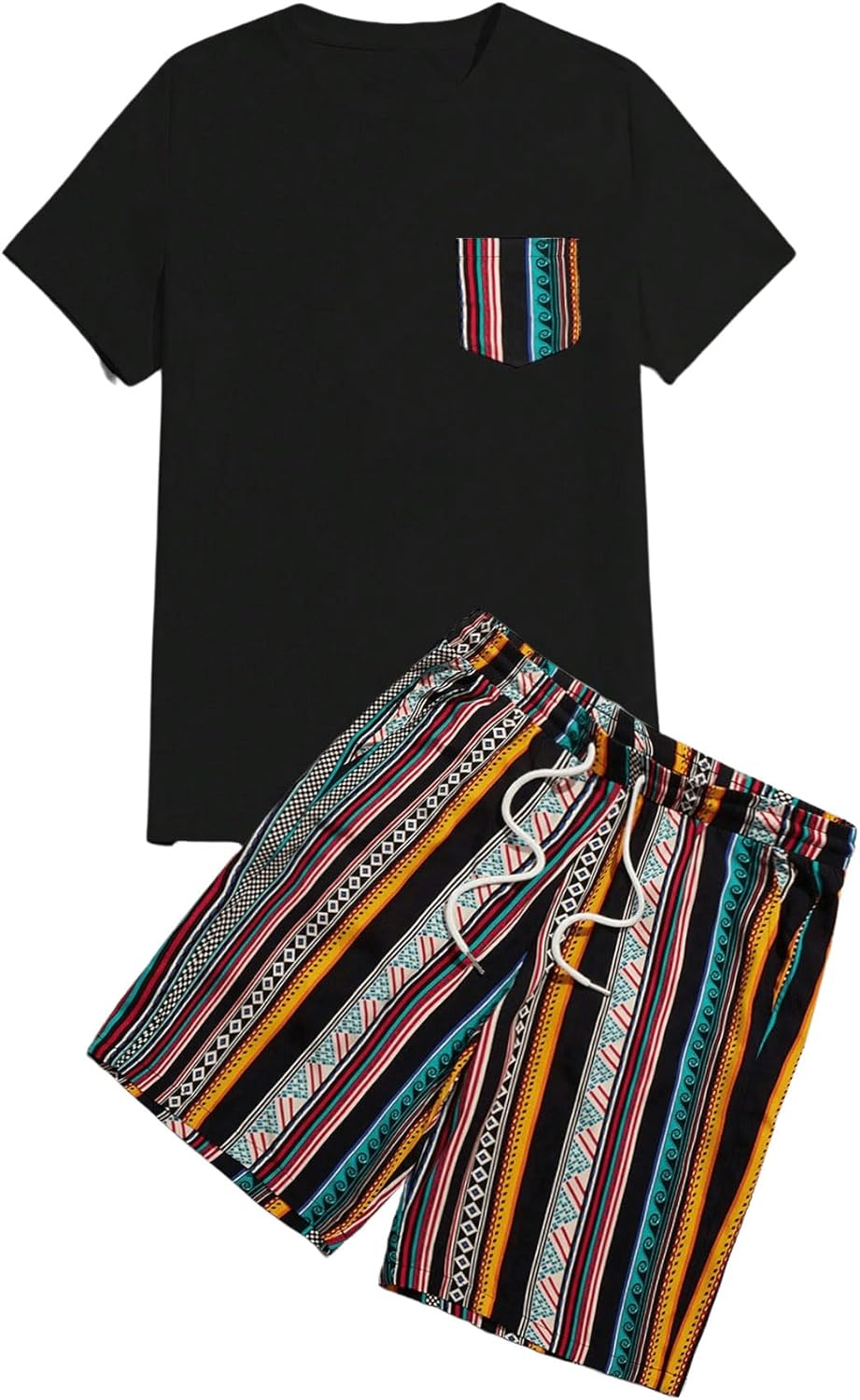 Men 2 Piece Tracksuit Sets Short Sleeve Tee Top and Striped Shorts Sets