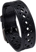 Punk Rock Retro Simple Alloy Belt Buckle Wristband Hollow Square Pattern Pu Leather Adjustable Cuff Bracelet