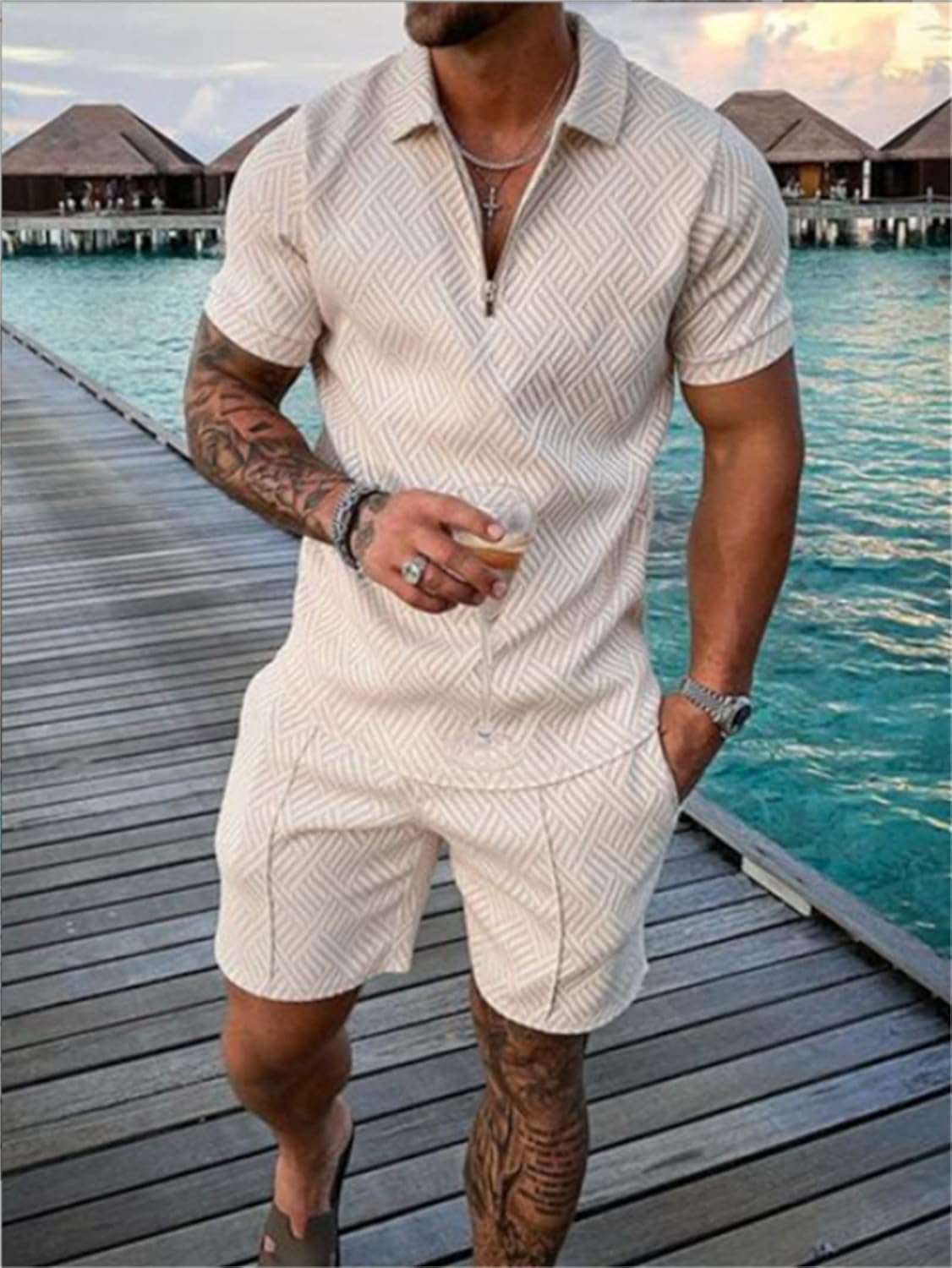 Men Short Sets Outfits 2 Piece Summer Tracksuit Short Sleeve Polo Shirt and Shorts Set Casual Sport Suit