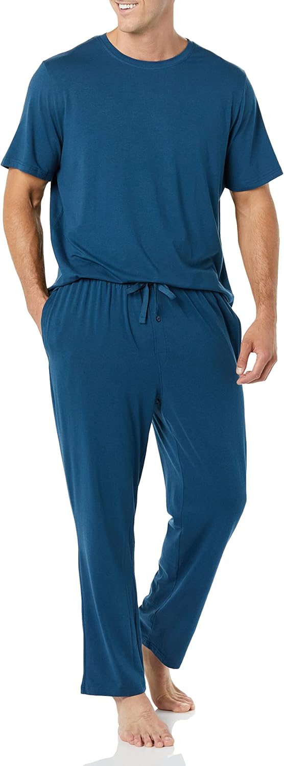 Men Cotton Modal T-Shirt and Full-Length Bottom Pajama Set