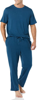Men Cotton Modal T-Shirt and Full-Length Bottom Pajama Set