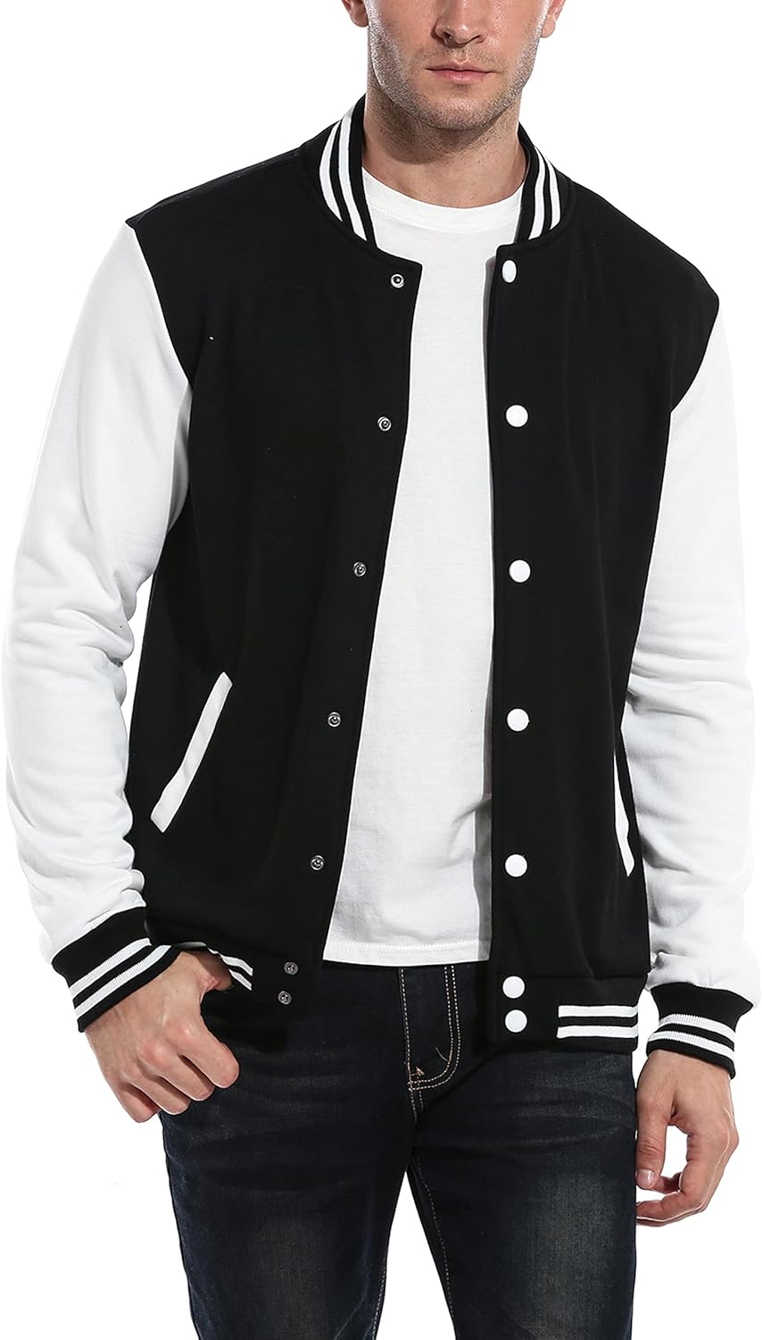 Men Fashion Varsity Jacket Causal Slim Fit Cotton Letterman Baseball Bomber Jackets