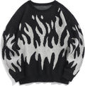 Men Crewneck  Sweaters  Aesthetic Flame Graphic Knitted Sweater Casual Pullover Long Sleeve Jumpers