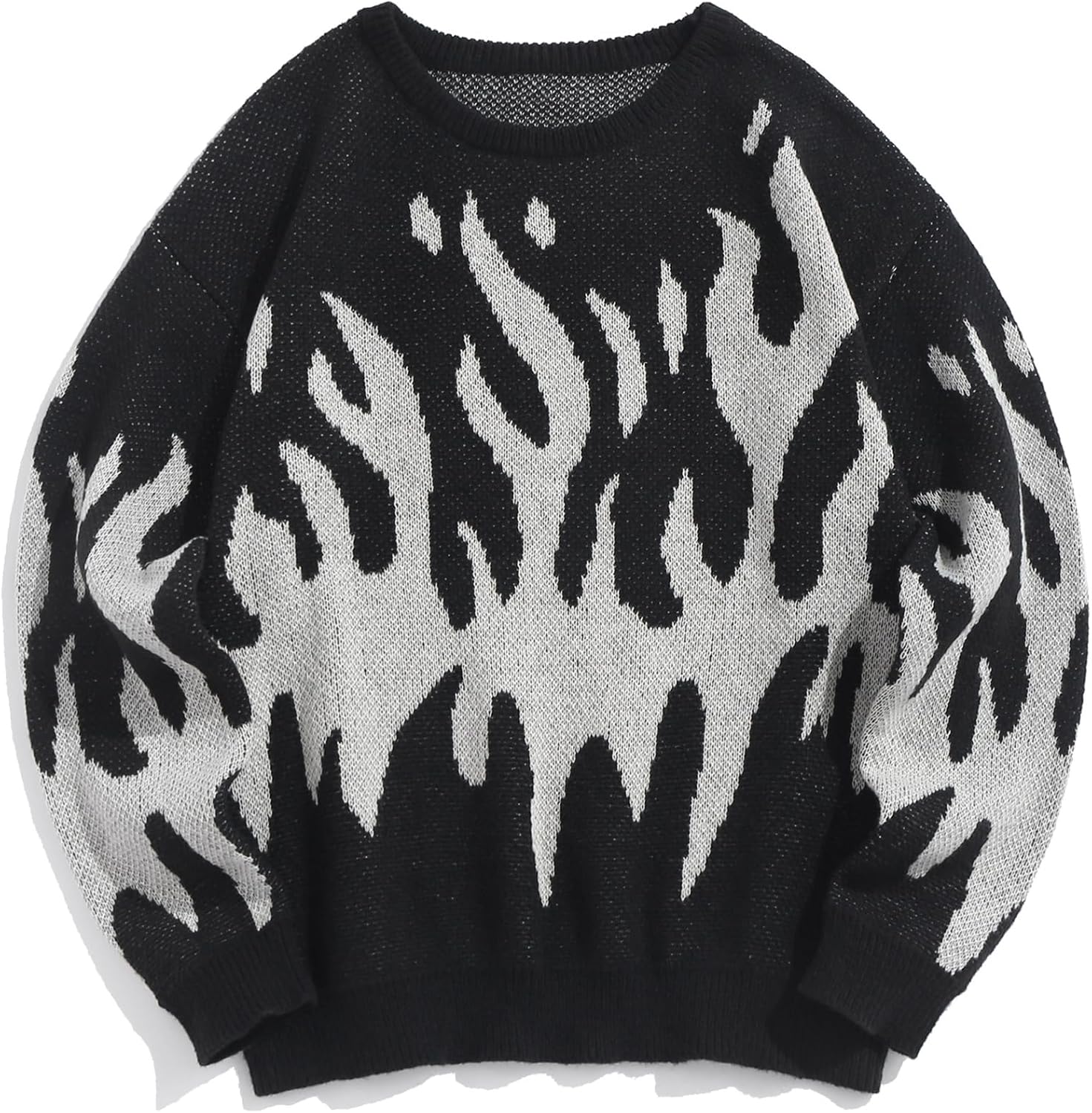 Men Crewneck  Sweaters  Aesthetic Flame Graphic Knitted Sweater Casual Pullover Long Sleeve Jumpers