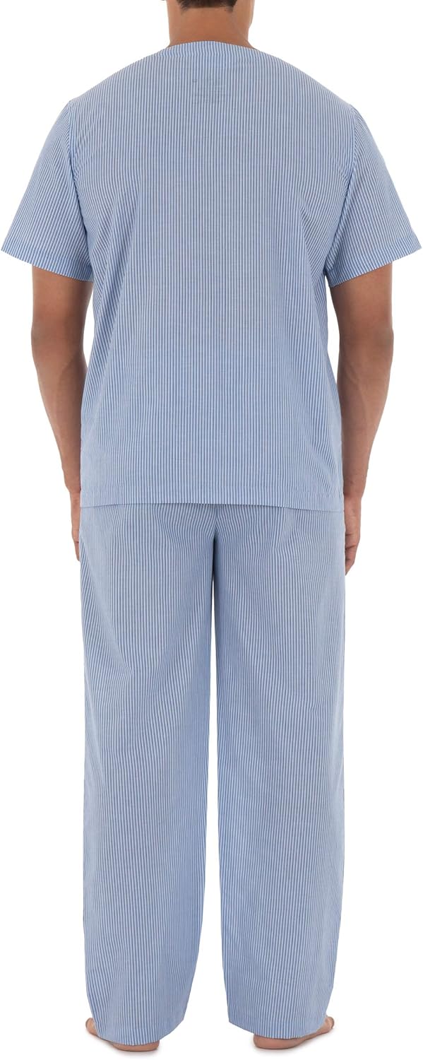 Men Broadcloth Short Sleeve Top and Long Pants Pajama Set
