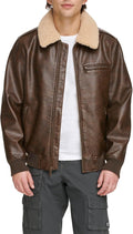Men Faux Leather Aviator Bomber Jacket with  Collar