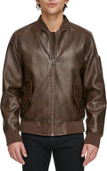Men Faux Leather Varsity Bomber Jacket