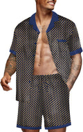 Men Satin Silk Pajamas Set with Pockets Sleepwear Shorts Satin Summer Loungewear 2 Piece Button Down Set S-3XL