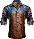 Men Dress Shirt Silk Long Sleeve Button Down Shirts Formal Wedding Regular Fit Tops Disco Party