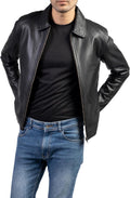 Polo Collar Premium Leather Jacket Men - Old School Classic Style Everyday Wear Real Lambskin Mens Leather Jacket