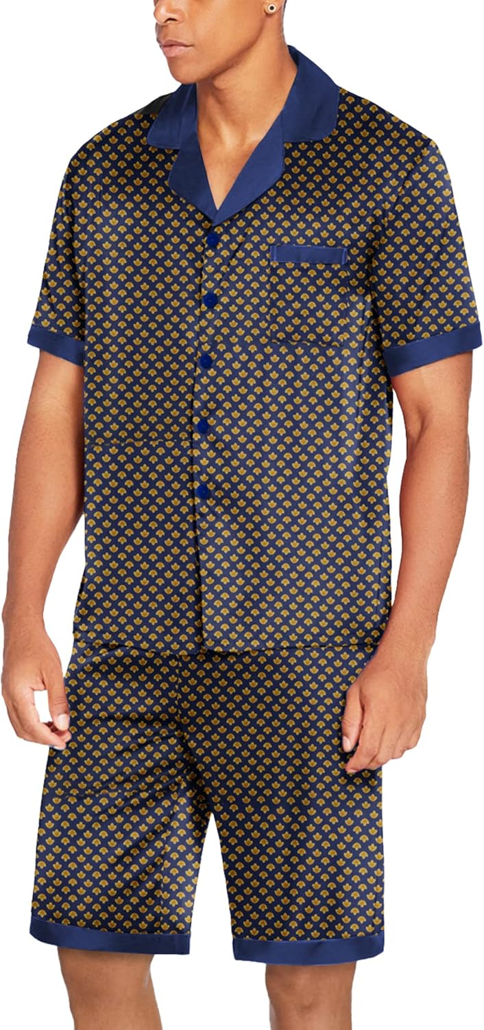 Men Satin Silk Pajamas Set with Pockets Sleepwear Shorts Satin Summer Loungewear 2 Piece Button Down Set S-3XL