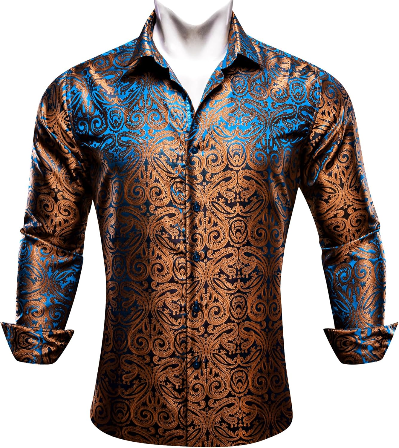 Men Dress Shirt Silk Long Sleeve Button Down Shirts Formal Wedding Regular Fit Tops Disco Party