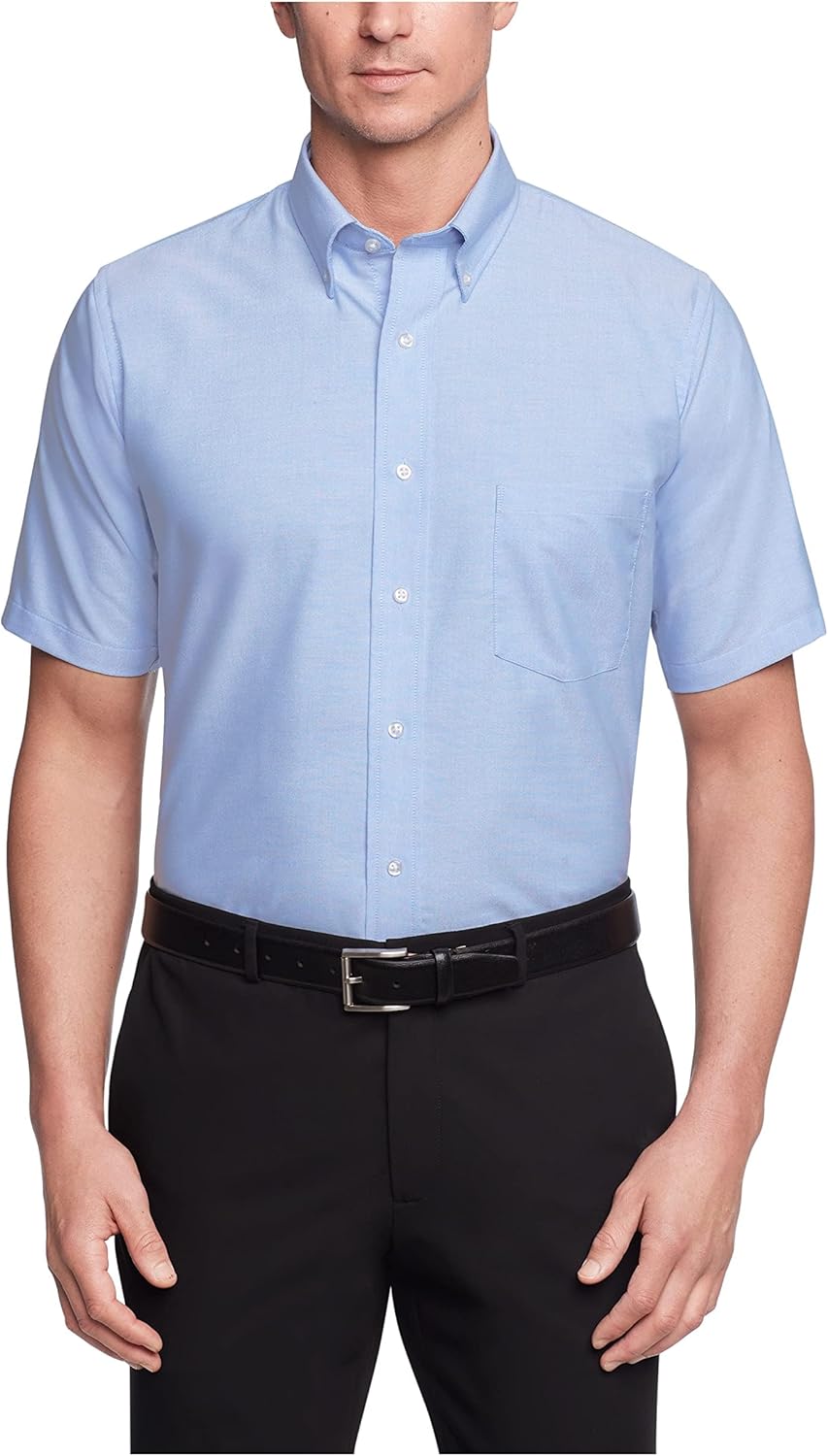 Men Dress Shirts Short Sleeve Oxford Solid