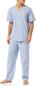 Men Broadcloth Short Sleeve Top and Long Pants Pajama Set