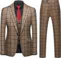 Men 3-Piece Slim Fit Plaid Suit - Blazer, Vest, and Pants Set for Wedding, Prom, and Business